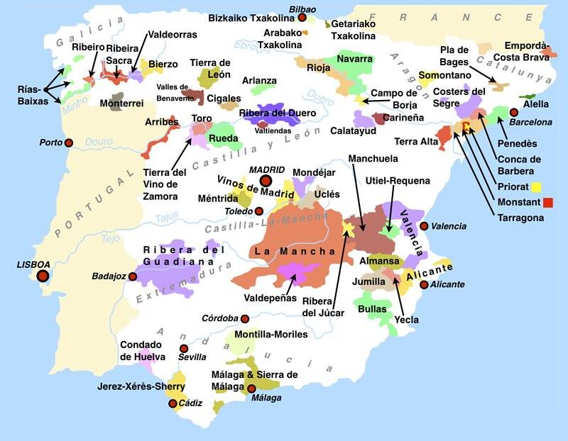карта винных регионов Испании